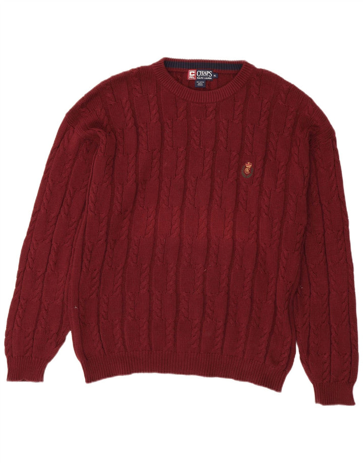 CHAPS RALPH LAUREN Pull ras du cou pour homme XL en coton bordeaux