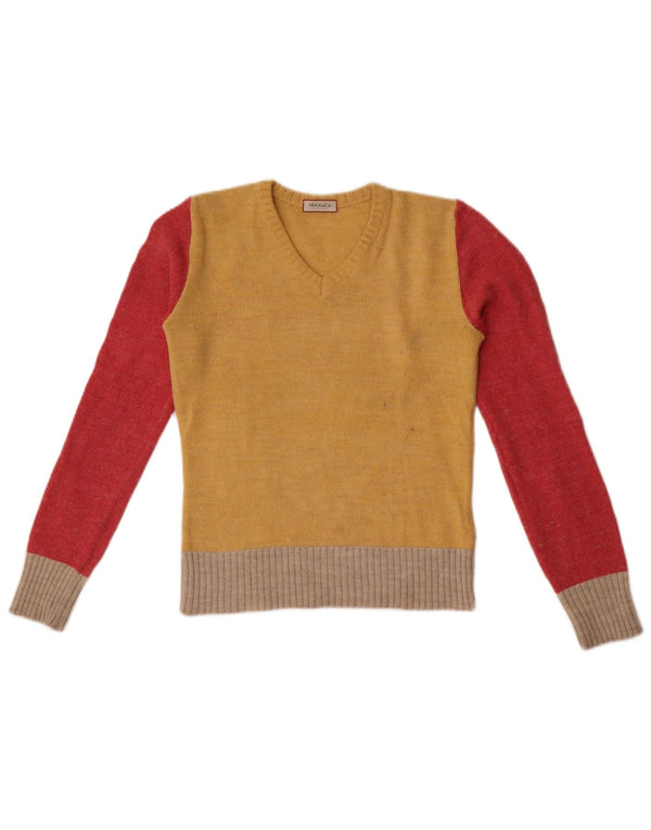 Max & Co. Pull court à col en V pour femme UK 10 Small Jaune Colorblock