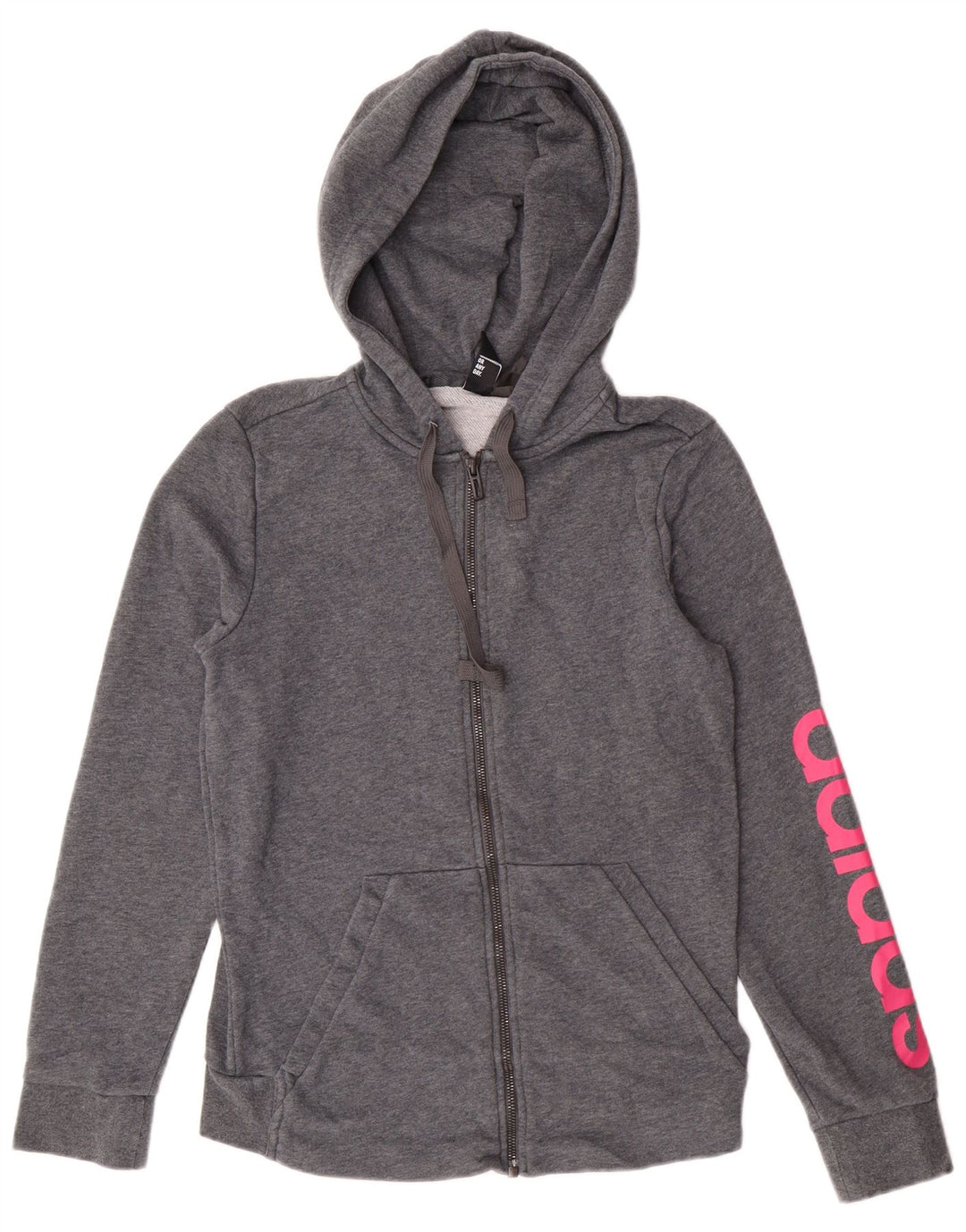 Adidas Pull à capuche zippé graphique pour femme UK 12/14 Coton gris moyen