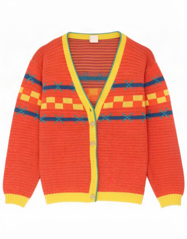 Vintage Womens Cardigan Sweater UK 14 Medium Rouge Géométrique