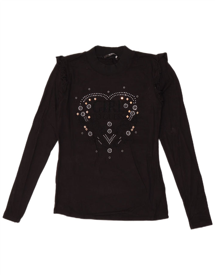 Guess Haut graphique à manches longues pour femme UK 10 Small Noir Viscose