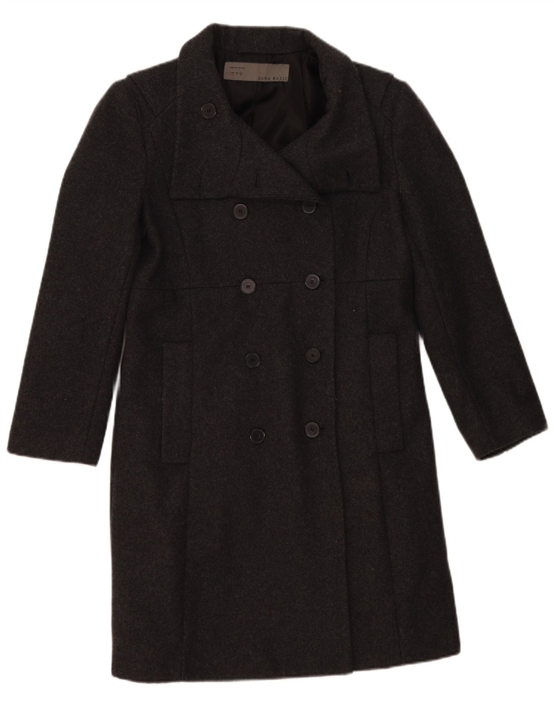Zara Womens Double Breasted Coat UK 16 Large Gris Laine