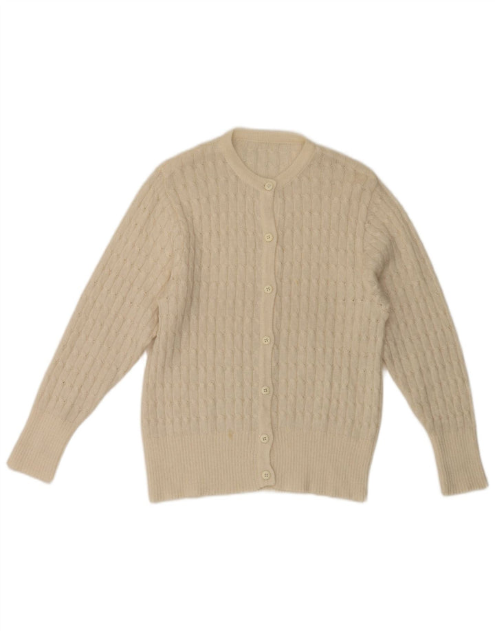 vintage Femme Cardigan Pull UK 10 Petit Blanc