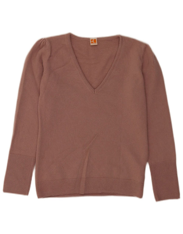Hugo Boss Pull col V pour femme UK 12 Cachemire rose moyen