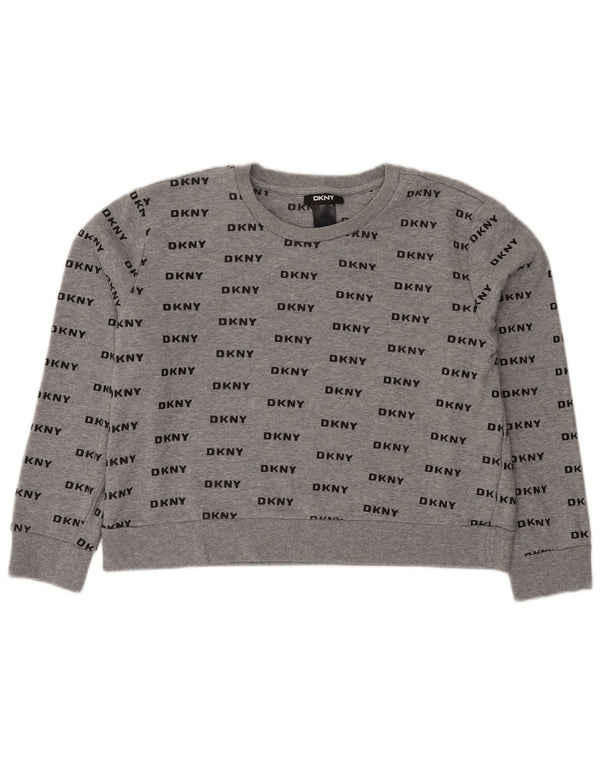 Dkny Womens Crop Graphic Sweatshirt Jumper UK 16 Grand Coton Gris