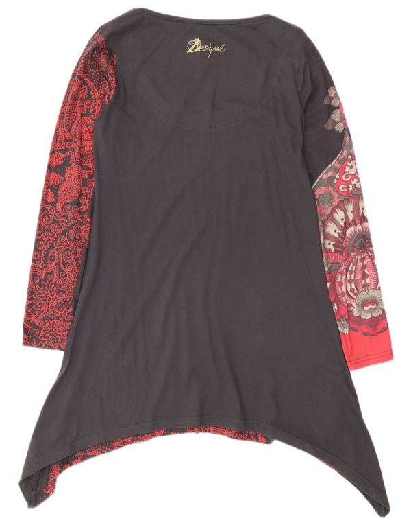 Desigual Tunique Asymétrique à Manches Longues pour Femme UK 12 Gris Moyen Floral