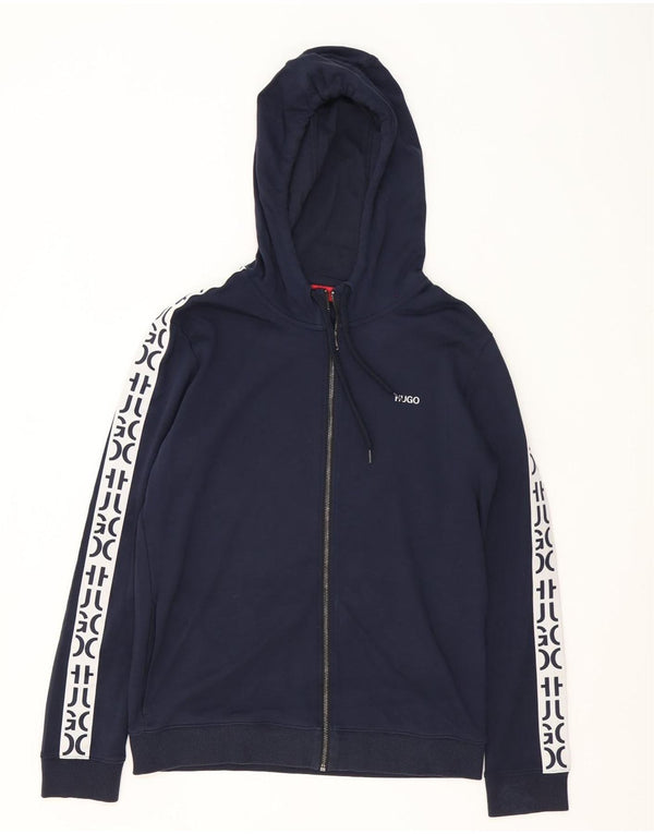 Hugo Boss Mens Graphic Zip Hoodie Sweater Large Navy Blue Colourblock