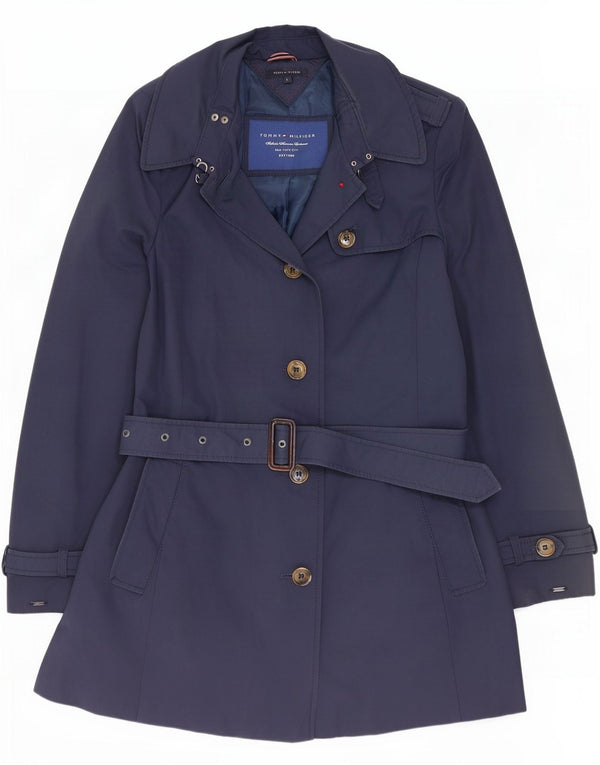 Tommy Hilfiger Trench Coat Femme UK 14 Large Bleu Marine Coton