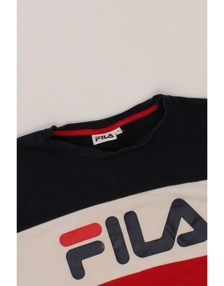 FILA Mens Graphic Sweatshirt Jumper Small Multicoloured Colourblock Cotton Vintage Fila and Second-Hand Fila from Messina Hembry 