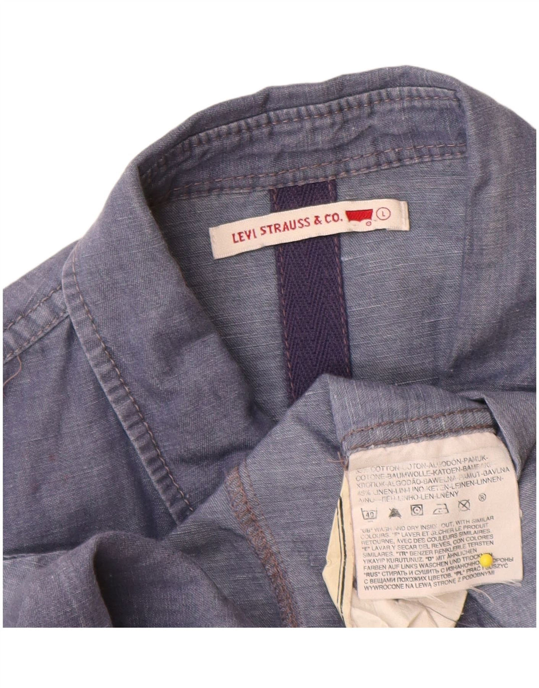 Levi's Chemise à Manches Courtes Femme UK 14 Large Bleu Coton