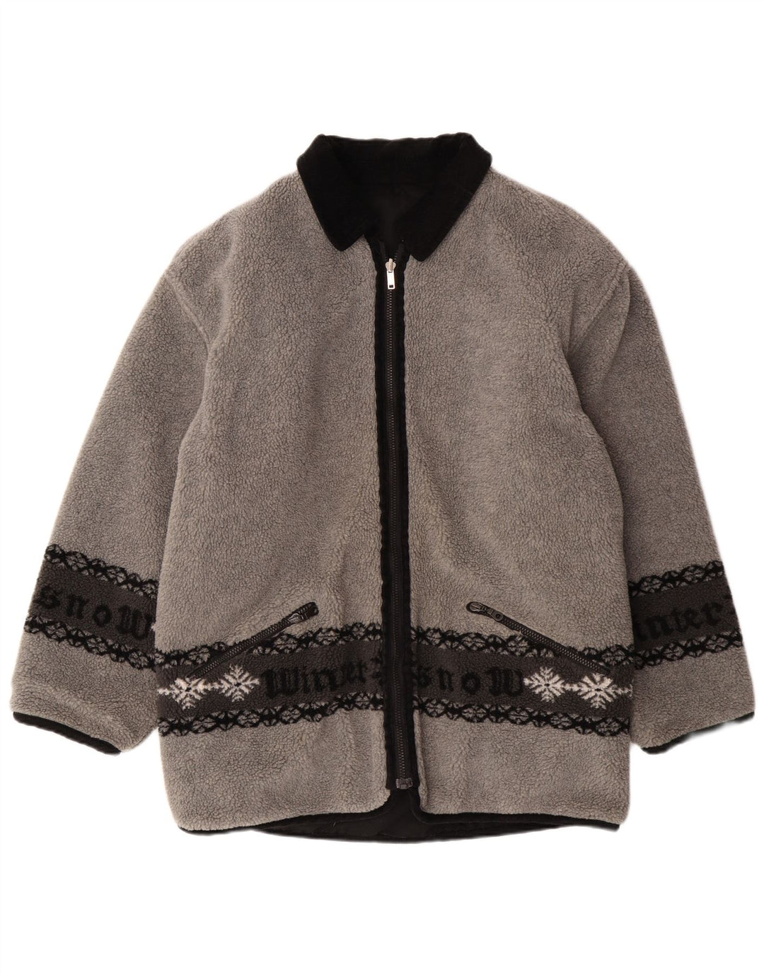 VINTAGE Veste polaire réversible graphique pour homme UK 38 Gris moyen Fair Isle