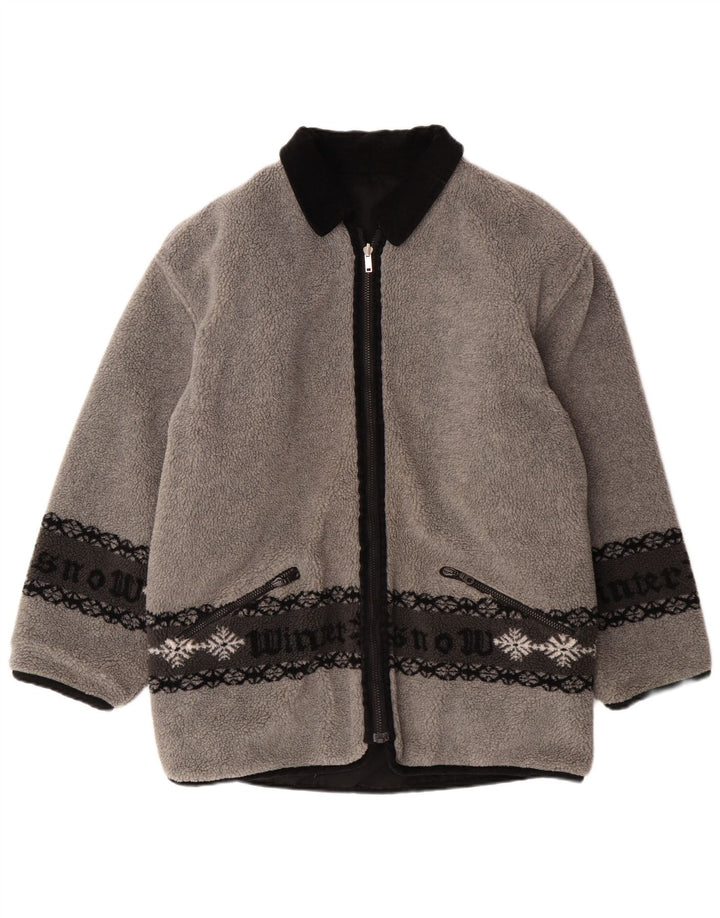 VINTAGE Veste polaire réversible graphique pour homme UK 38 Gris moyen Fair Isle