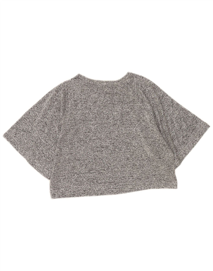 Zara Womens Crop T-Shirt Top UK 14 Gris Moyen Moucheté