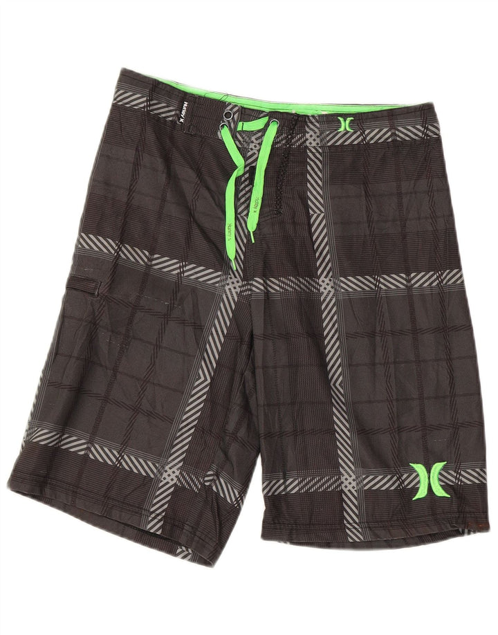 HURLEY Short de bain pour femme UK 12 Gris moyen à carreaux Polyester