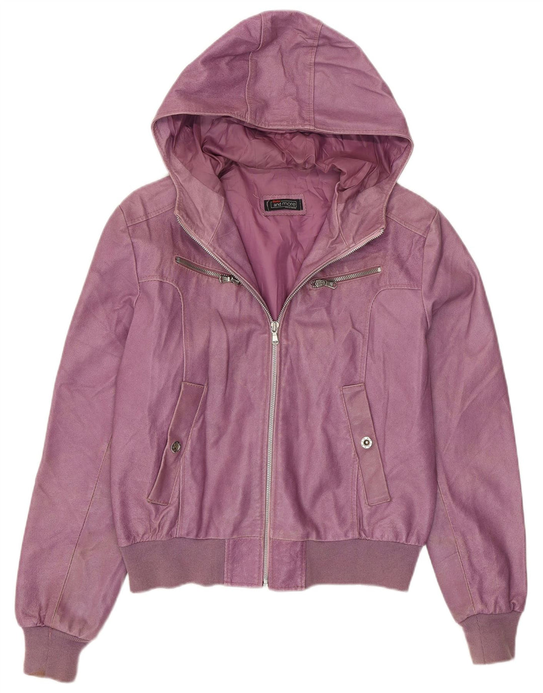 BATA AND MORE Veste à capuche courte pour femme UK 12 Cuir violet moyen