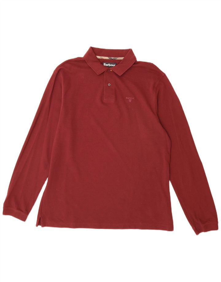 BARBOUR Polo à Manches Longues Homme XL Coton Bordeaux