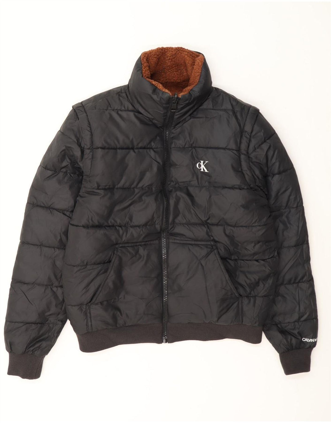 Calvin Klein Veste matelassée réversible pour homme UK 36 Small Marron Colorblock
