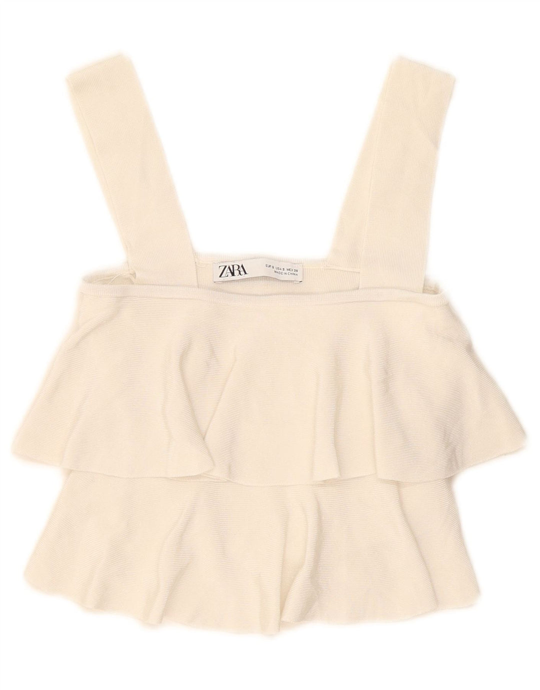 Zara Femmes Crop Ruffle Front Cami Top UK 8 Small Off White Viscose