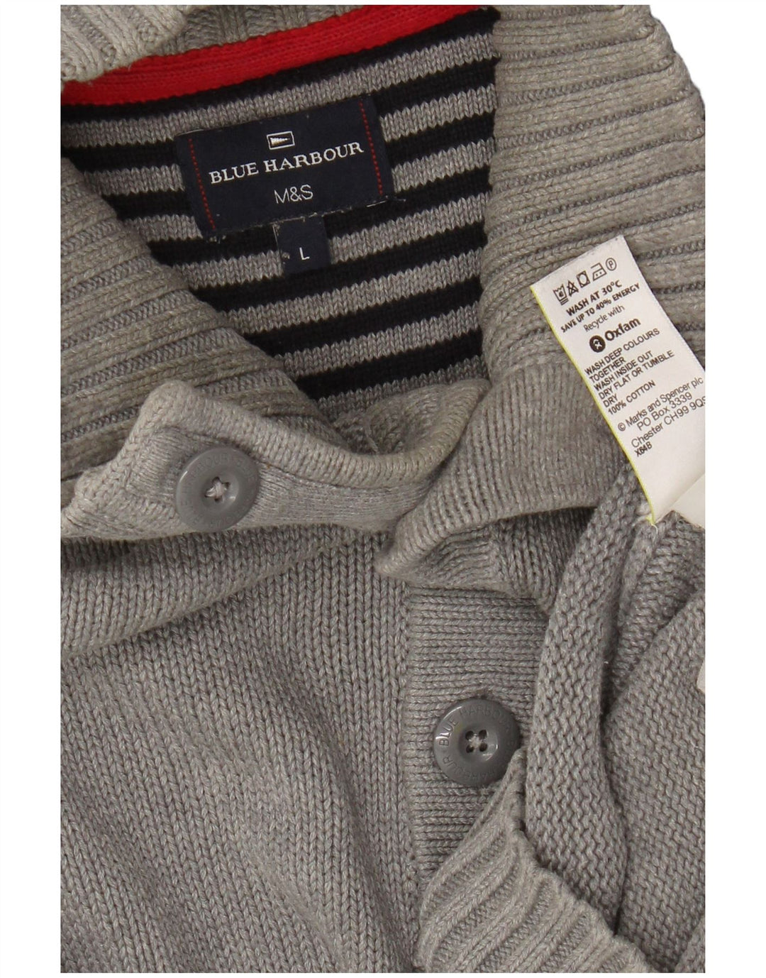 Marks & Spencer Pull bleu Harbor à col boutonné pour homme, grand gris