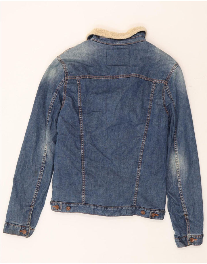 Zara Veste Sherpa en jean pour homme UK 36 Petit Bleu Colorblock
