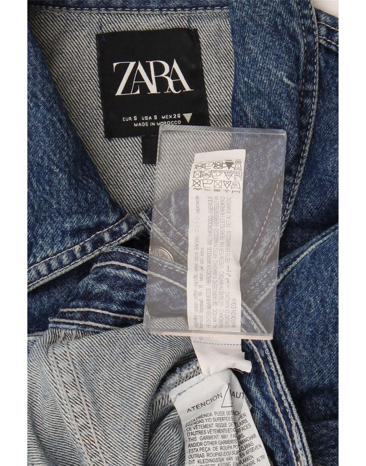 Zara Womens Crop Denim Jacket UK 10 Petit Bleu Coton