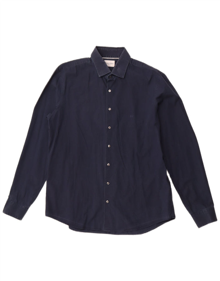 CALVIN KLEIN Chemise Slim Fit Homme Taille 16 1/2 Grand Coton Bleu Marine