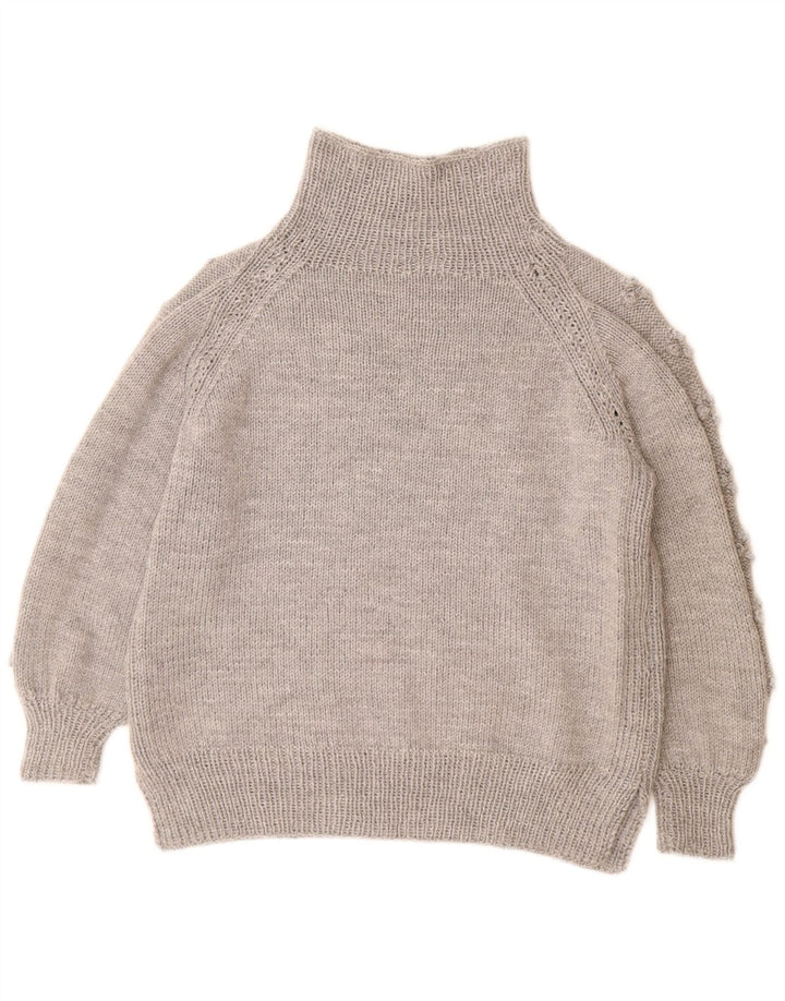 VINTAGE Pull col roulé femme UK 14 Grand Gris