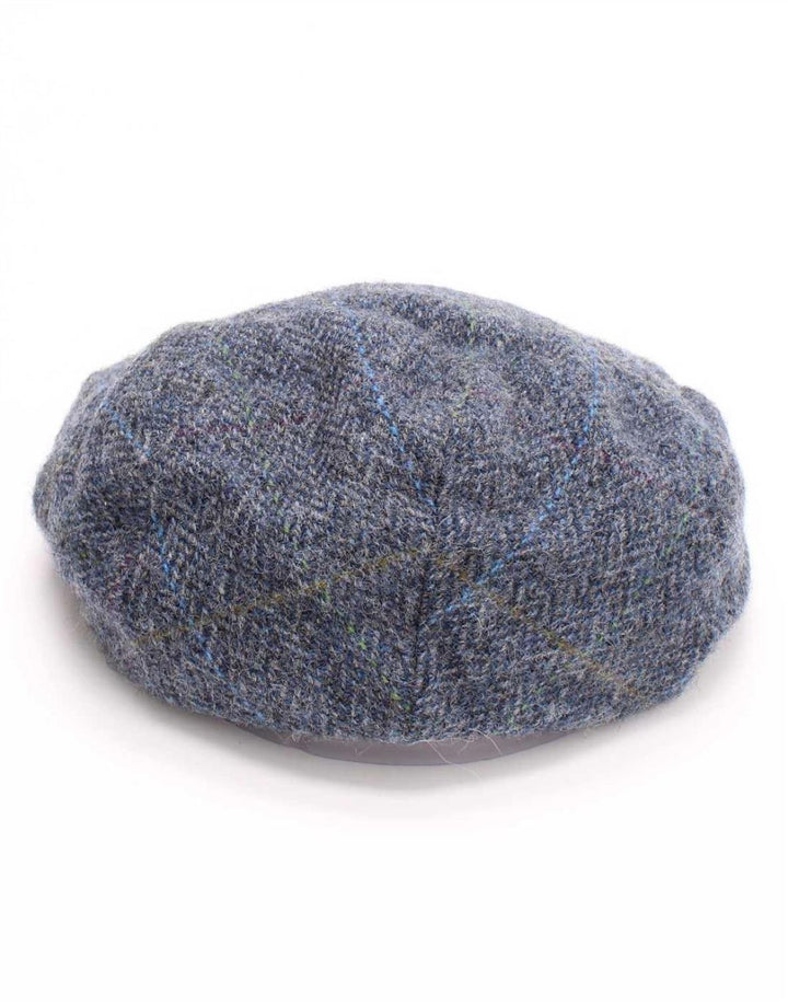 John Hanly Casquette plate pour homme XL Bleu à chevrons en laine vierge classique