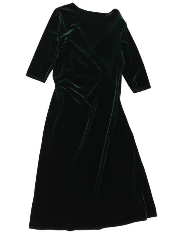 vintage Femmes Velours 3/4 Manches Maxi Robe UK 18 XL Vert Polyester