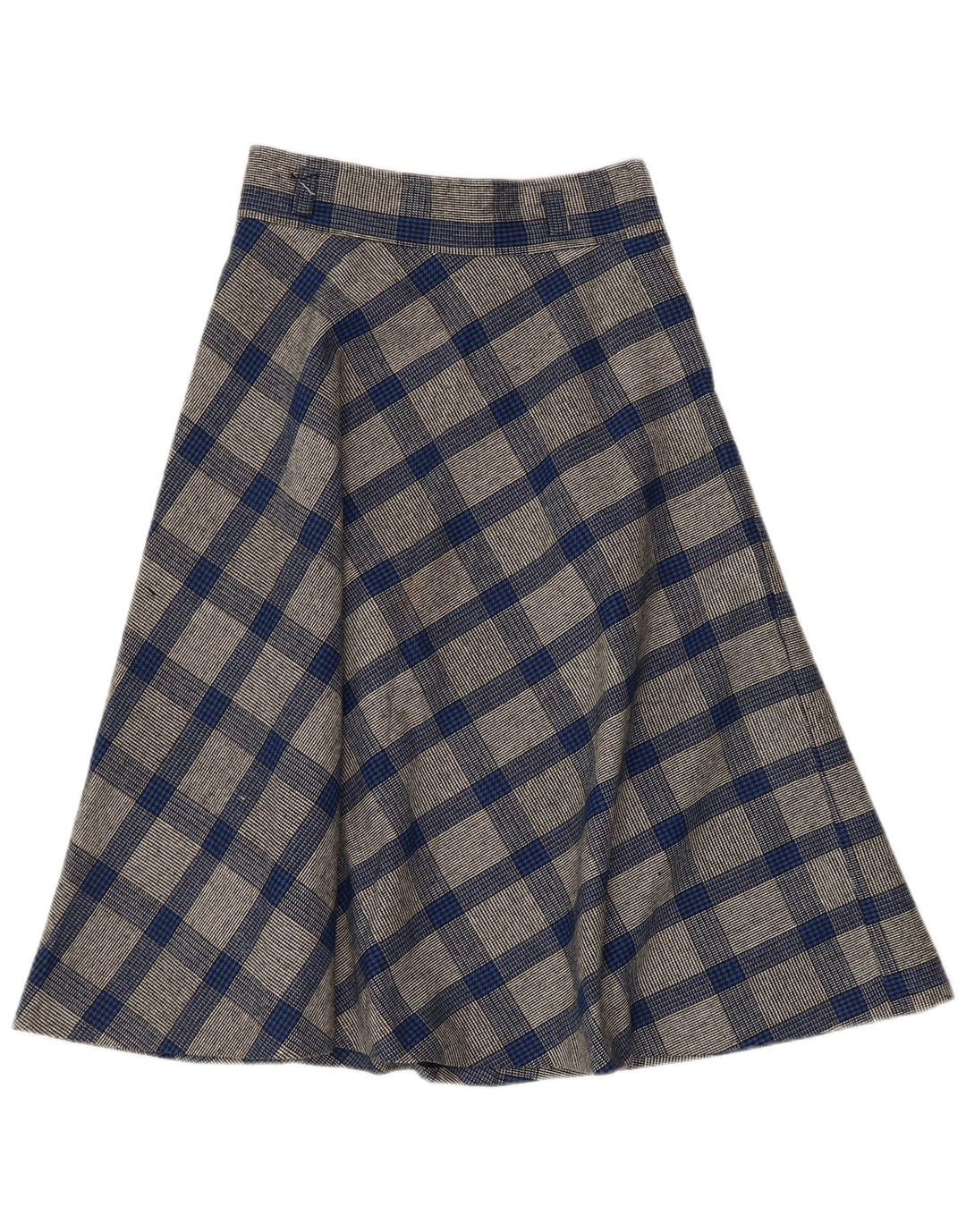 VINTAGE Jupe trapèze femme W26 petit pied de poule bleu