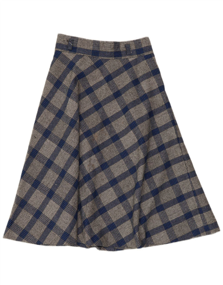 VINTAGE Jupe trapèze femme W26 petit pied de poule bleu