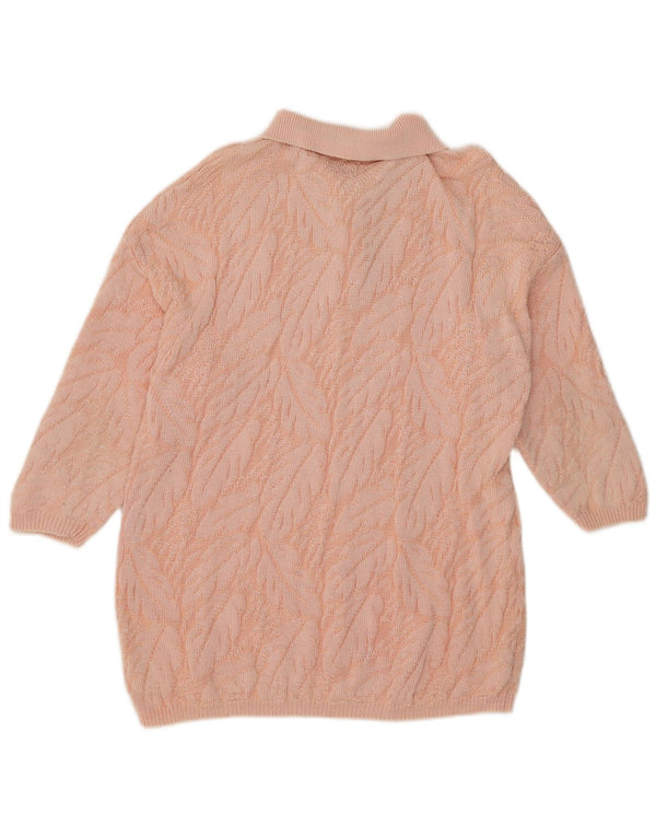 Benetton Womens Abstract Pattern Polo Neck Jumper Sweater IT 48 XL Pink