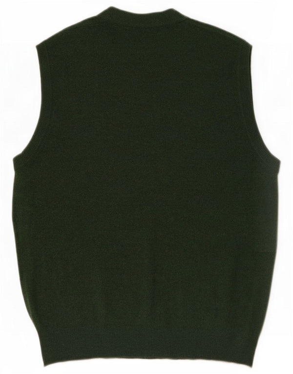 Sisley Mens Sleeveless Cardigan Sweater Medium Green Virgin Wool