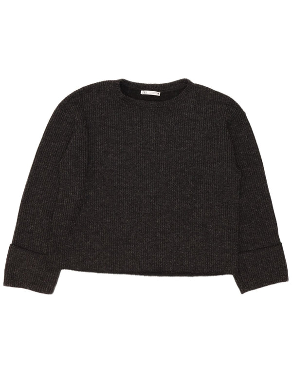 Zara Pull court surdimensionné à col bateau pour femme UK 10 Petit Noir
