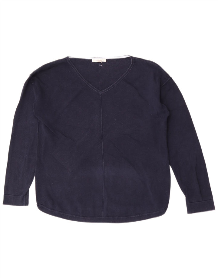 White Stuff Pull col en V pour femme UK 12 Bleu marine moyen Coton