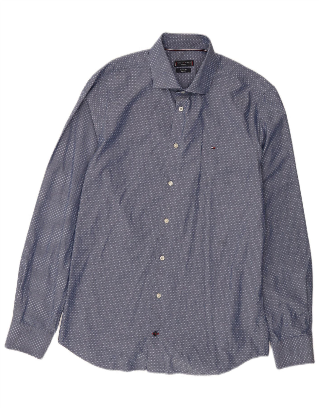 Tommy Hilfiger Chemise sur mesure pour homme Taille 40 15 3/4 Bleu moyen tacheté