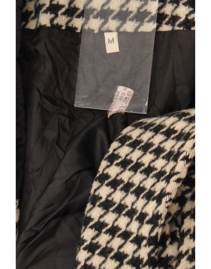 VINTAGE Veste blazer surdimensionnée femme UK 14 Pied-de-poule noir moyen