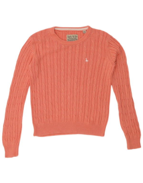 JACK WILLS Pull court à col rond pour femme UK 10 Petit coton rose