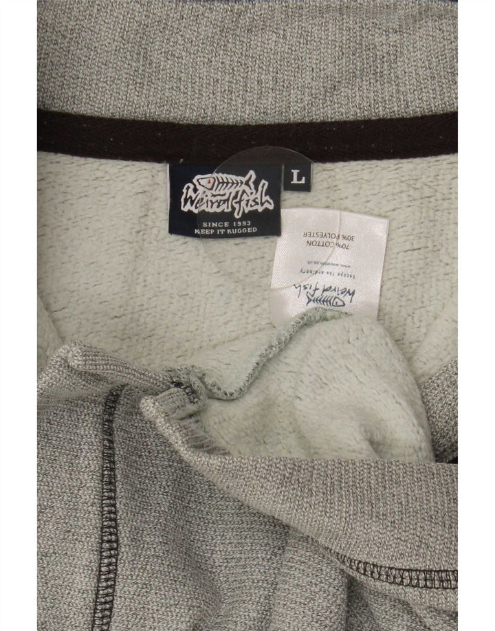 Weird Fish Sweat-shirt à col zippé pour homme en coton gris Taille L