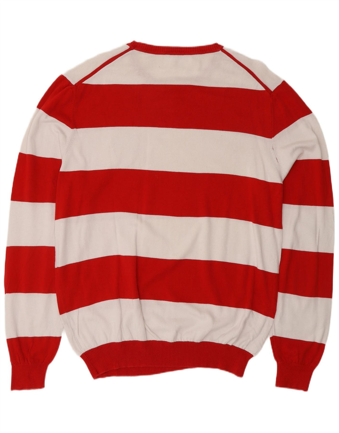 BENETTON Pull col rond homme XL coton rayé rouge