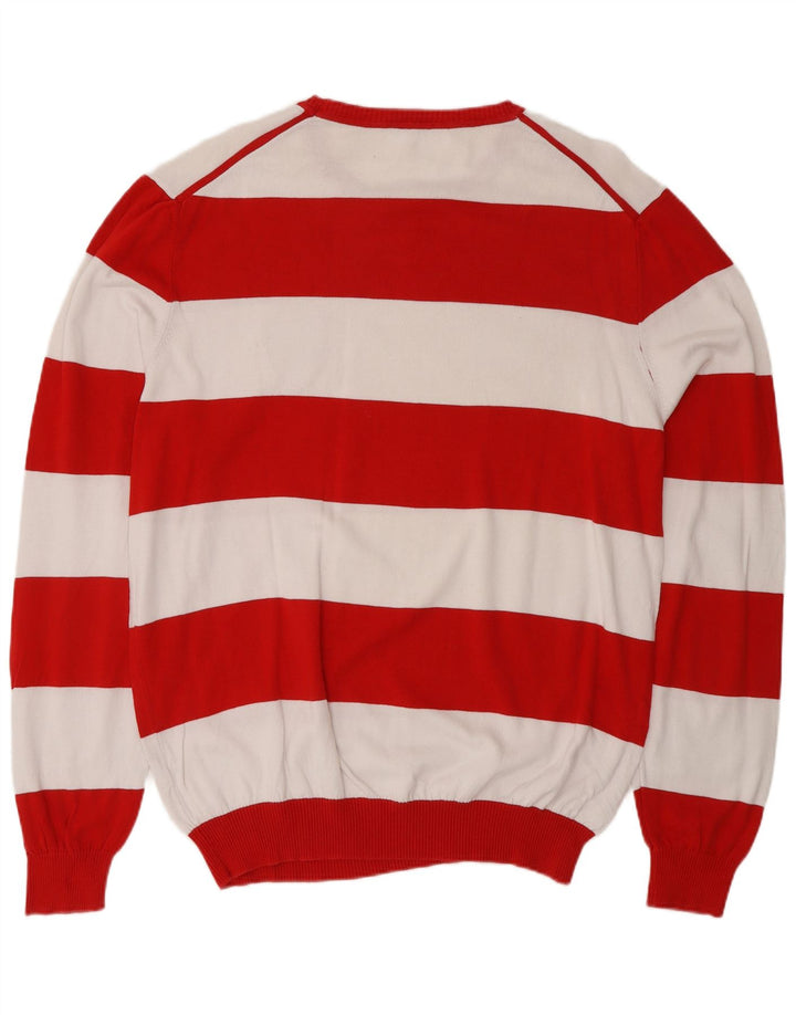 BENETTON Pull col rond homme XL coton rayé rouge