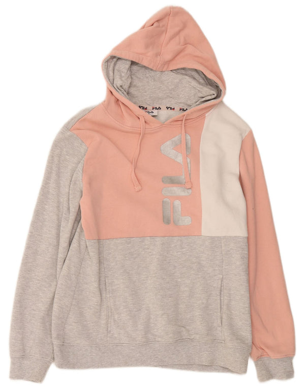 Fila Pull à capuche graphique pour femme UK 14 Coton color block gris moyen