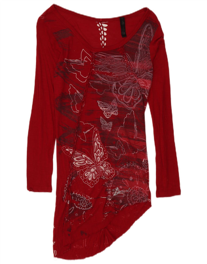 DESIGUAL Chemisier asymétrique à manches longues pour femme UK 8 Petit papillon rouge