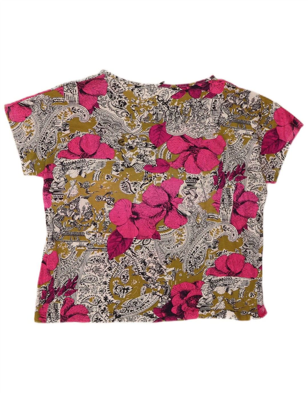 vintage Femme T-Shirt Top UK 14 Moyen Multicolore Floral