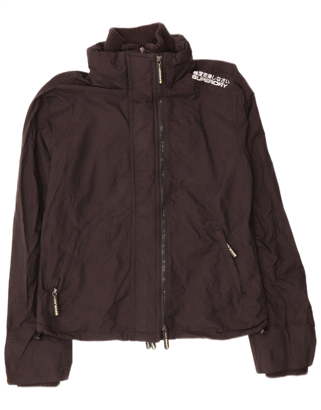 SUPERDRY Veste de Pluie Femme UK 16 Large Noir Nylon