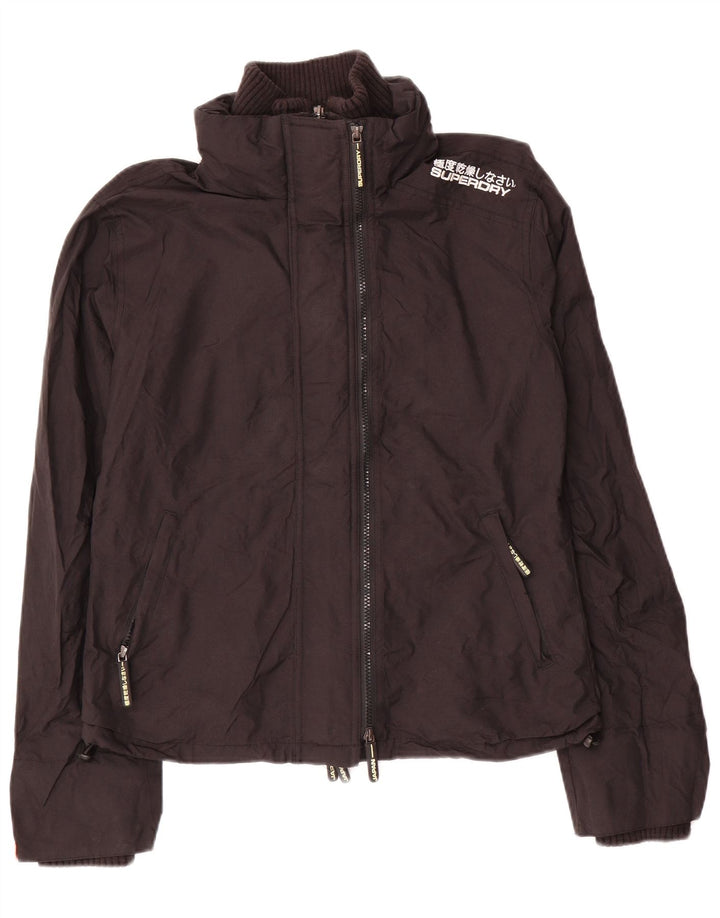 SUPERDRY Veste de Pluie Femme UK 16 Large Noir Nylon