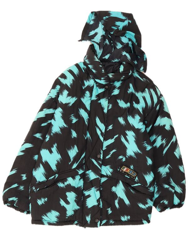 Veste rembourrée à capuche femme vintage UK 16 Grand Black Tie Dye