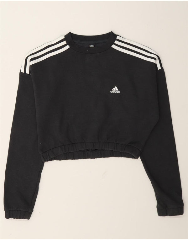 Adidas Femme Crop Sweatshirt Jumper UK 8/10 Petit Gris Coton