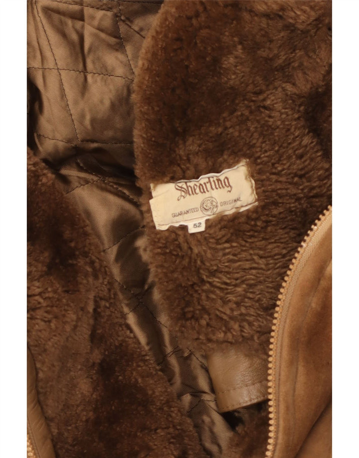 Veste Shearling Homme Vintage IT 52 XL Cuir Marron