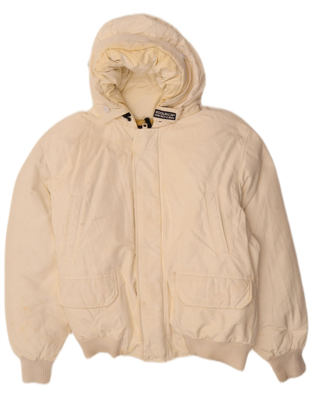Woolrich Veste matelassée à capuche pour homme UK 40 Large Blanc cassé en coton